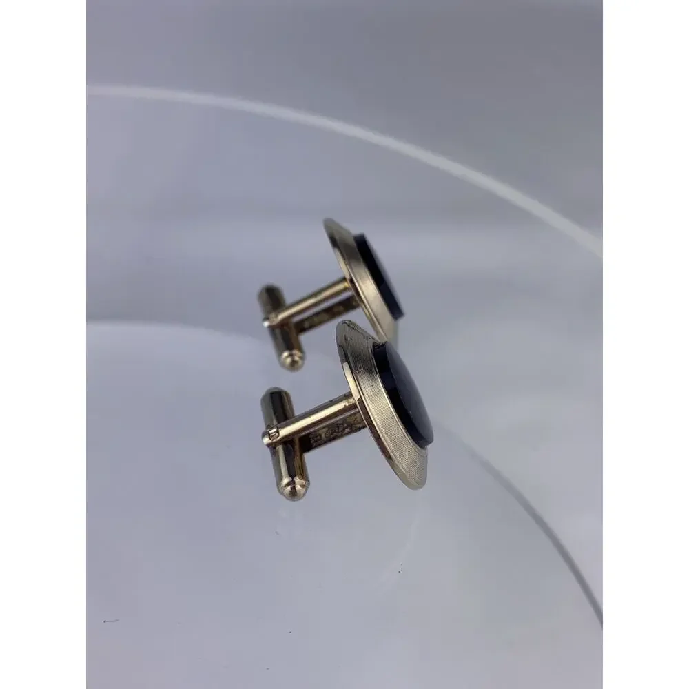 Black Onyx Gold Vermeil Sterling Silver Cufflinks Modern Large Plated Vintage